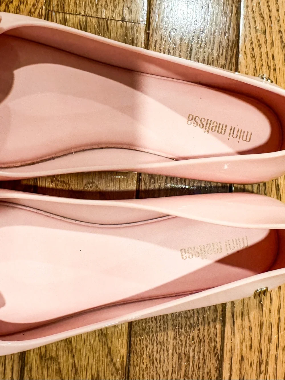 Mini Melissa Pink Bow Jelly Flats with Gold Accents